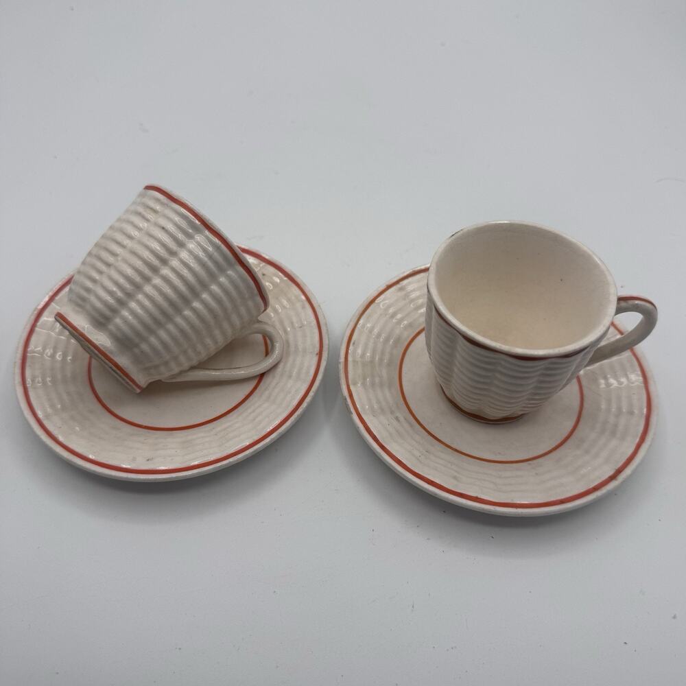 Vintage Made in Japan Demitasse Espresso Cups & Saucers Set of 2 Red Trim